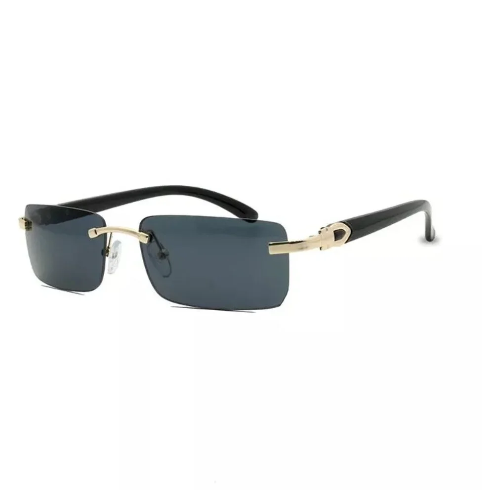 Men Sunglasses Hip Hop Shades Metal Gold Rimless Black‎ Lens Outdoor Street Wear
